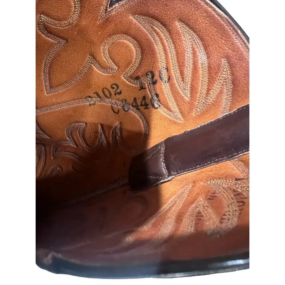 Vintage Lucchese Men’s 12 Espresso Smooth Leather Western Boots Round Toe USA